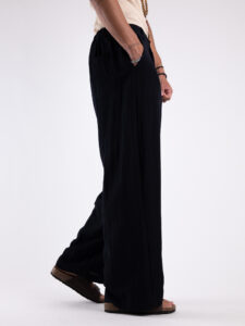 TOKYO coordinato misto lino con pantalone baggy con pinces e camicia mezze maniche KOBE Nero5