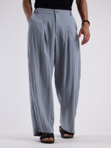 TOKYO coordinato misto lino con pantalone baggy con pinces e camicia mezze maniche KOBE Polvere4