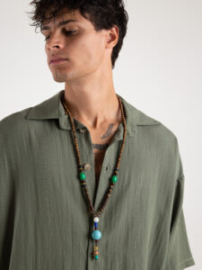 TOKYO coordinato misto lino con pantalone baggy con pinces e camicia mezze maniche KOBE Verde Militare2