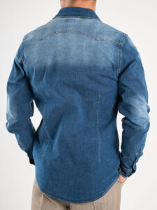 BERNA Camicia di jeans con colletto e bottoni a pressione 220391 Azzurra (1)