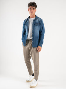 BERNA Camicia di jeans con colletto e bottoni a pressione 220391 Azzurra (3)