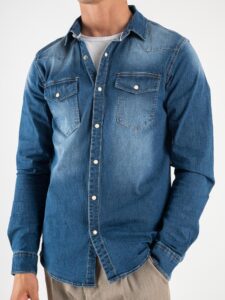 BERNA Camicia di jeans con colletto e bottoni a pressione 220391 Azzurra (7)