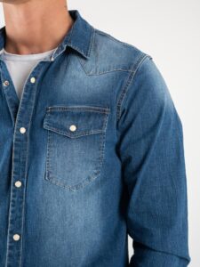 BERNA Camicia di jeans con colletto e bottoni a pressione 220391 Azzurra (9)
