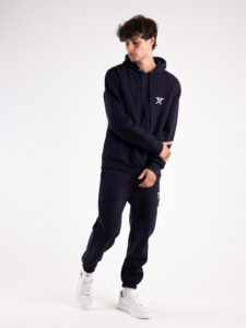 BERNA Pantalone tuta felpato con logo e polsini 233138 Blu6