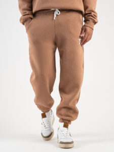 BERNA Pantalone tuta felpato con logo e polsini 233138 Cammello1