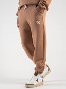 BERNA Pantalone tuta felpato con logo e polsini 233138 Cammello2