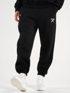 BERNA Pantalone tuta felpato con logo e polsini 233138 Nero (1)