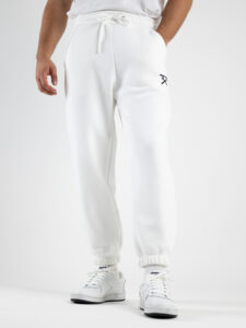 BERNA Pantalone tuta felpato con logo e polsini 233138 Panna1