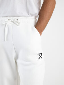 BERNA Pantalone tuta felpato con logo e polsini 233138 Panna2