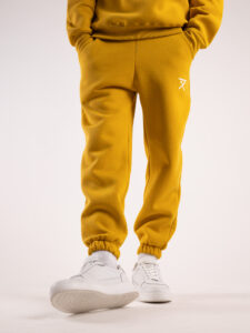 BERNA Pantalone tuta felpato con logo e polsini 233138 Senape1