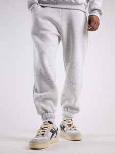 BERNA Pantalone tuta felpato con logo,polsini e schizzi di vernice 233126 Grigio Chiaro1