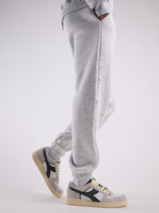 BERNA Pantalone tuta felpato con logo,polsini e schizzi di vernice 233126 Grigio Chiaro2