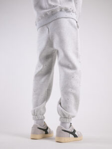 BERNA Pantalone tuta felpato con logo,polsini e schizzi di vernice 233126 Grigio Chiaro3