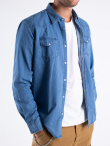 BL11 Camicia di jeans con colletto e bottoni a pressione Azzurra2