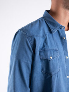 BL11 Camicia di jeans con colletto e bottoni a pressione Azzurra4