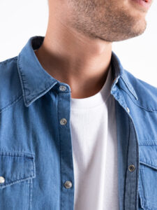 BL11 Camicia di jeans con colletto e bottoni a pressione Azzurra7