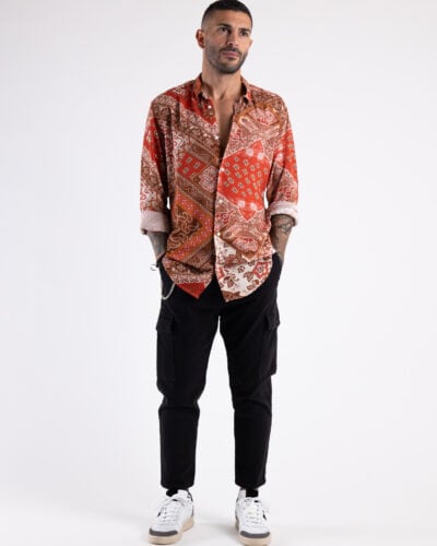 BL11 Camicia in viscosa stampa bandana con colletto 162311730