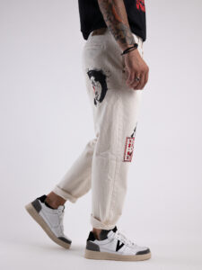 BL11 Jeans bull cropped japan con stampa disegni 26B505147 Bianco1
