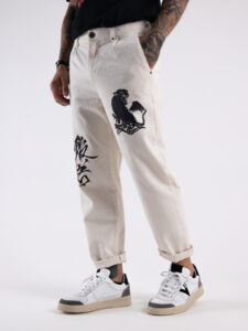 BL11 Jeans bull cropped japan con stampa disegni 26B505147 Bianco7