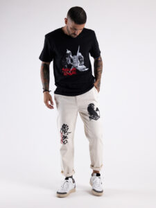 BL11 Jeans bull cropped japan con stampa disegni 26B505147 Bianco8