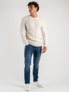 BL11 Maglione girocollo con piccole trecce G50 Panna (2)