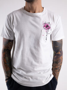 BL11 T-shirt con tascino, stampa fiore con schizzi Bianca4
