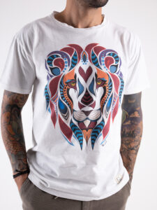 BL11 T-shirt in cotone con stampa frontale LEONE Panna1