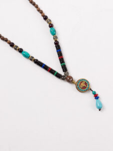 Collana Unisex fatta a mano Nepal buddista Mala perline di legno LMP33 Marrone