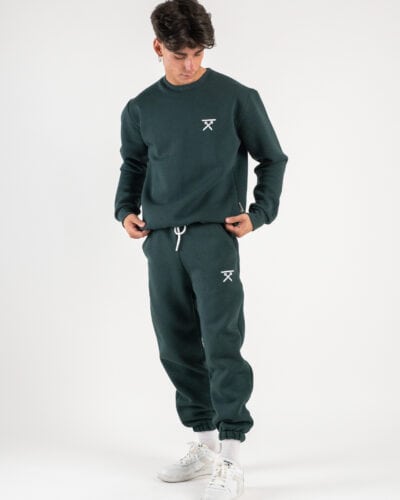 DSC09462 BERNA BERNA Pantalone tuta felpato con logo e polsini 233138 Verde Bosco