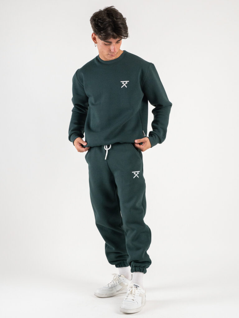 DSC09462 BERNA BERNA Pantalone tuta felpato con logo e polsini 233138 Verde Bosco