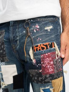 GIANNI LUPO Jeans CARROT con rotture, patch bandana e schizzi colorati GL156F (1)