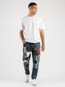 GIANNI LUPO Jeans CARROT con rotture, patch bandana e schizzi colorati GL156F (2)