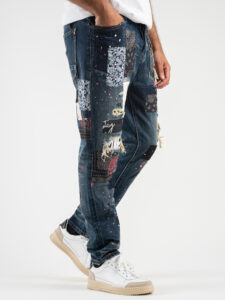 GIANNI LUPO Jeans CARROT con rotture, patch bandana e schizzi colorati GL156F (5)