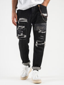 GIANNI LUPO Jeans con rotture e patch bandana GL163F Black (3)
