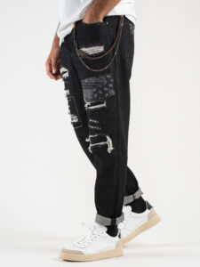GIANNI LUPO Jeans con rotture e patch bandana GL163F Black (4)