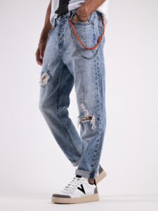 GIANNI LUPO Jeans con toppe pied de pule e schizzi di pittura GL6221Q Azzurro2