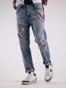 GIANNI LUPO Jeans con toppe pied de pule e schizzi di pittura GL6221Q Azzurro3