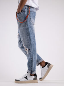 GIANNI LUPO Jeans con toppe pied de pule e schizzi di pittura GL6221Q Azzurro5