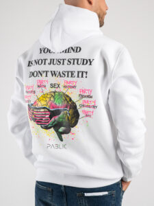 PABLIC Felpa con cappuccio felpata con stampa DON’T WASTE IT 236032 Bianca2