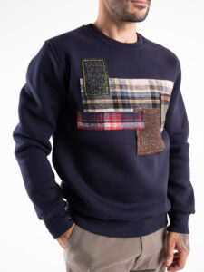 V2 Felpa girocollo felpata con patch scozzese ZERMATT Blu1