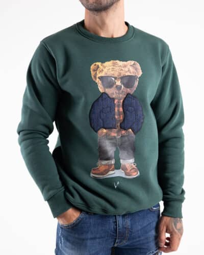 V2 Felpa girocollo felpata con stampa TEDDY Verde3 V2 V2 Felpa girocollo felpata con stampa TEDDY23 Verde