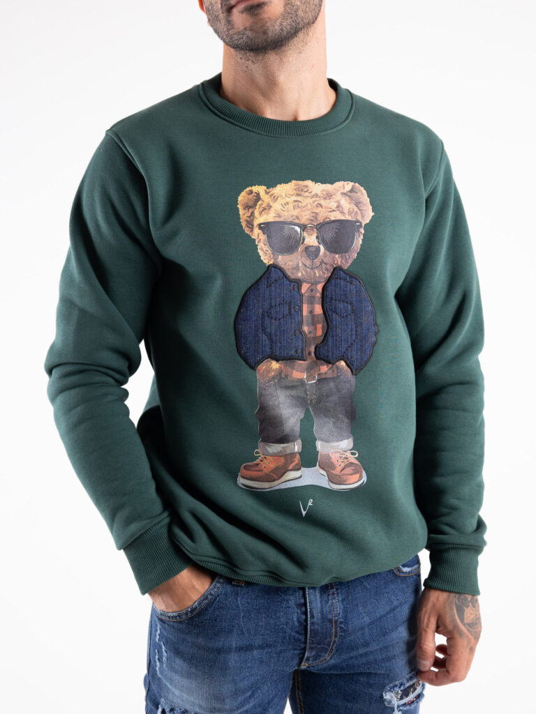 V2 Felpa girocollo felpata con stampa TEDDY Verde3 V2 V2 Felpa girocollo felpata con stampa TEDDY23 Verde
