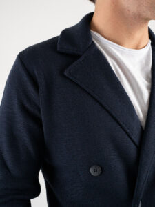 V2 Giacca in maglia misto lana doppiopetto con pochette GULDP Blu (4)