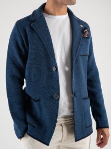 V2 Giacca in maglia misto lana lavorata multicolor con pochette GU3 Blu (1)