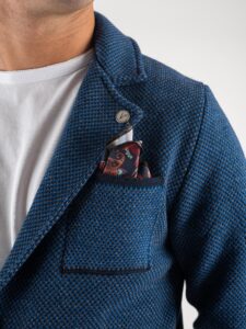 V2 Giacca in maglia misto lana lavorata multicolor con pochette GU3 Blu (4)