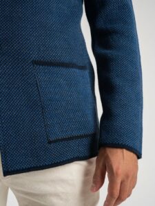 V2 Giacca in maglia misto lana lavorata multicolor con pochette GU3 Blu (6)