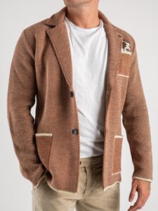 V2 Giacca in maglia misto lana lavorata multicolor con pochette GU3 Burro (1)