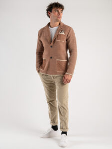 V2 Giacca in maglia misto lana lavorata multicolor con pochette GU3 Burro (4)
