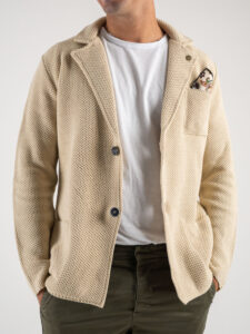 V2 Giacca in maglia misto lana merino con pochette GULOPE Burro (1)