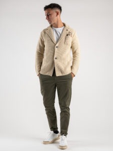 V2 Giacca in maglia misto lana merino con pochette GULOPE Burro (2)